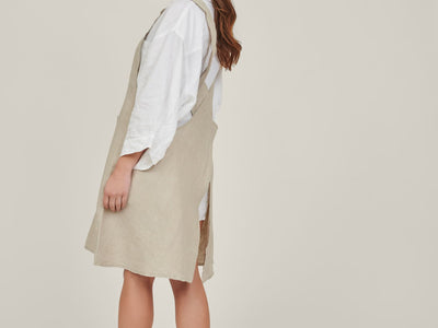 100% LINEN KITCHEN APRON - NATURAL