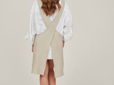 100% LINEN KITCHEN APRON - NATURAL