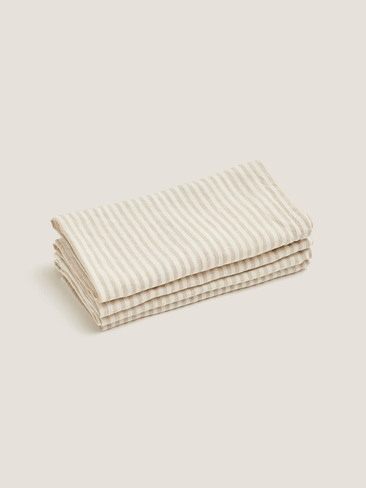 NATURAL STRIPE - 100% FRENCH LINEN NAPKIN SET