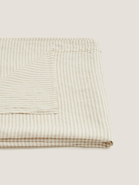 NATURAL STRIPE 100% FRENCH LINEN TABLECLOTH