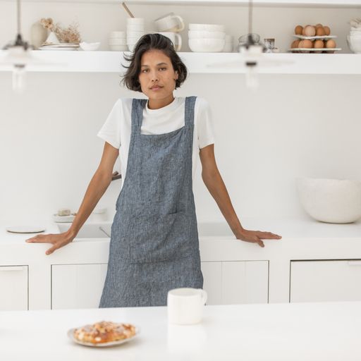 100% LINEN KITCHEN APRON - DENIM