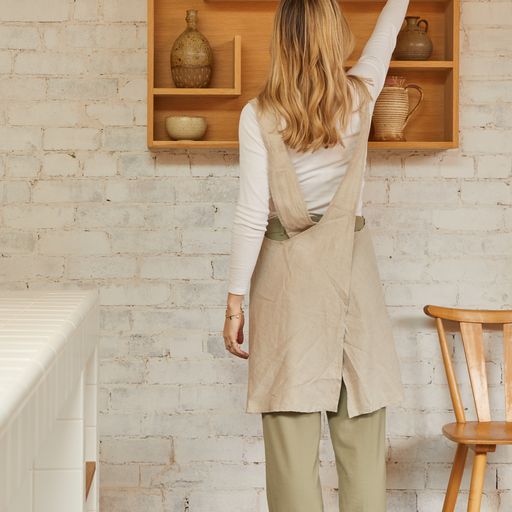 100% LINEN KITCHEN APRON - NATURAL