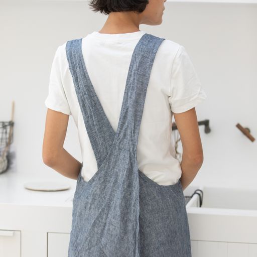 100% LINEN KITCHEN APRON - DENIM