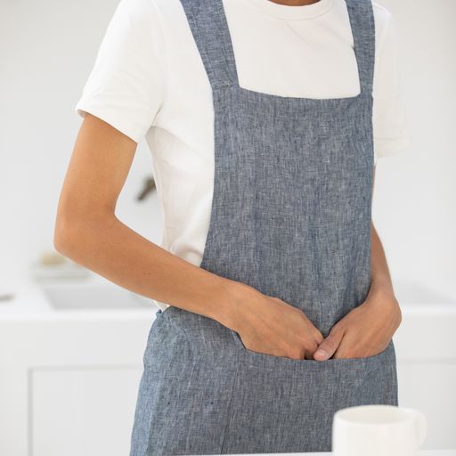 100% LINEN KITCHEN APRON - DENIM